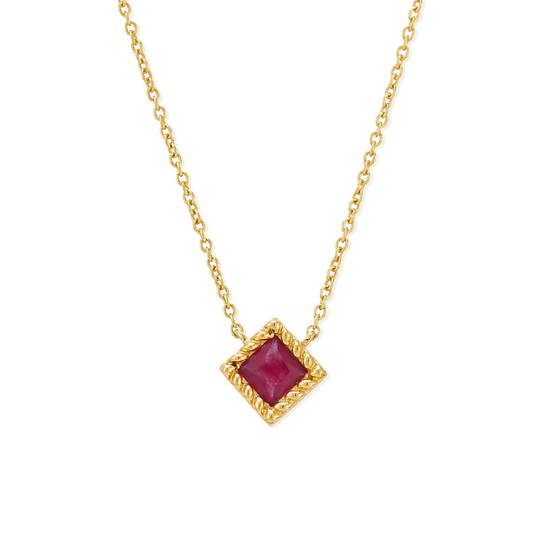 Indrani princess cut ruby necklace in yellow gold