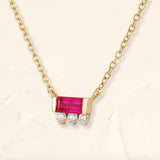 Prana baguette necklace in ruby and diamond and 18cts yellow gold