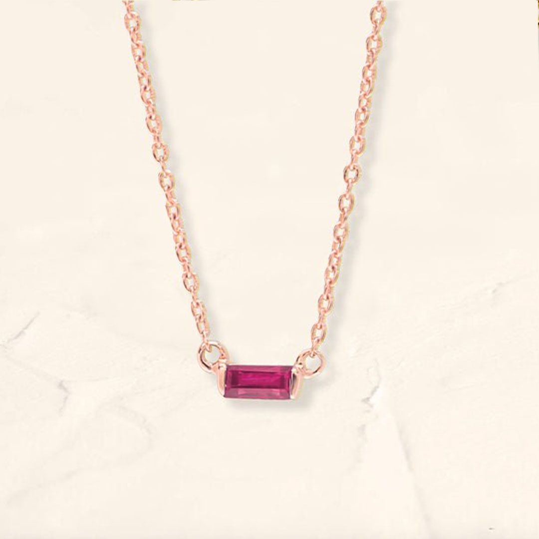 Collier baguette Shanti en rubis et or rose