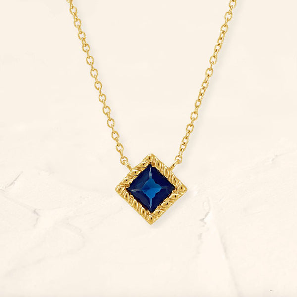 Princess cut sapphire necklace in yellow gold - Indrani