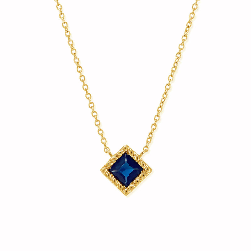 Princess cut sapphire necklace in yellow gold - Indrani