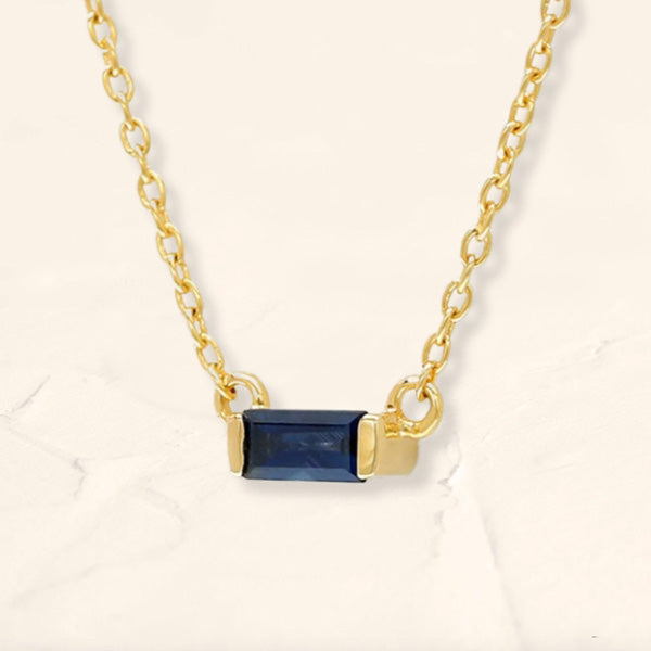 Shanti sapphire baguette necklace in yellow gold side view