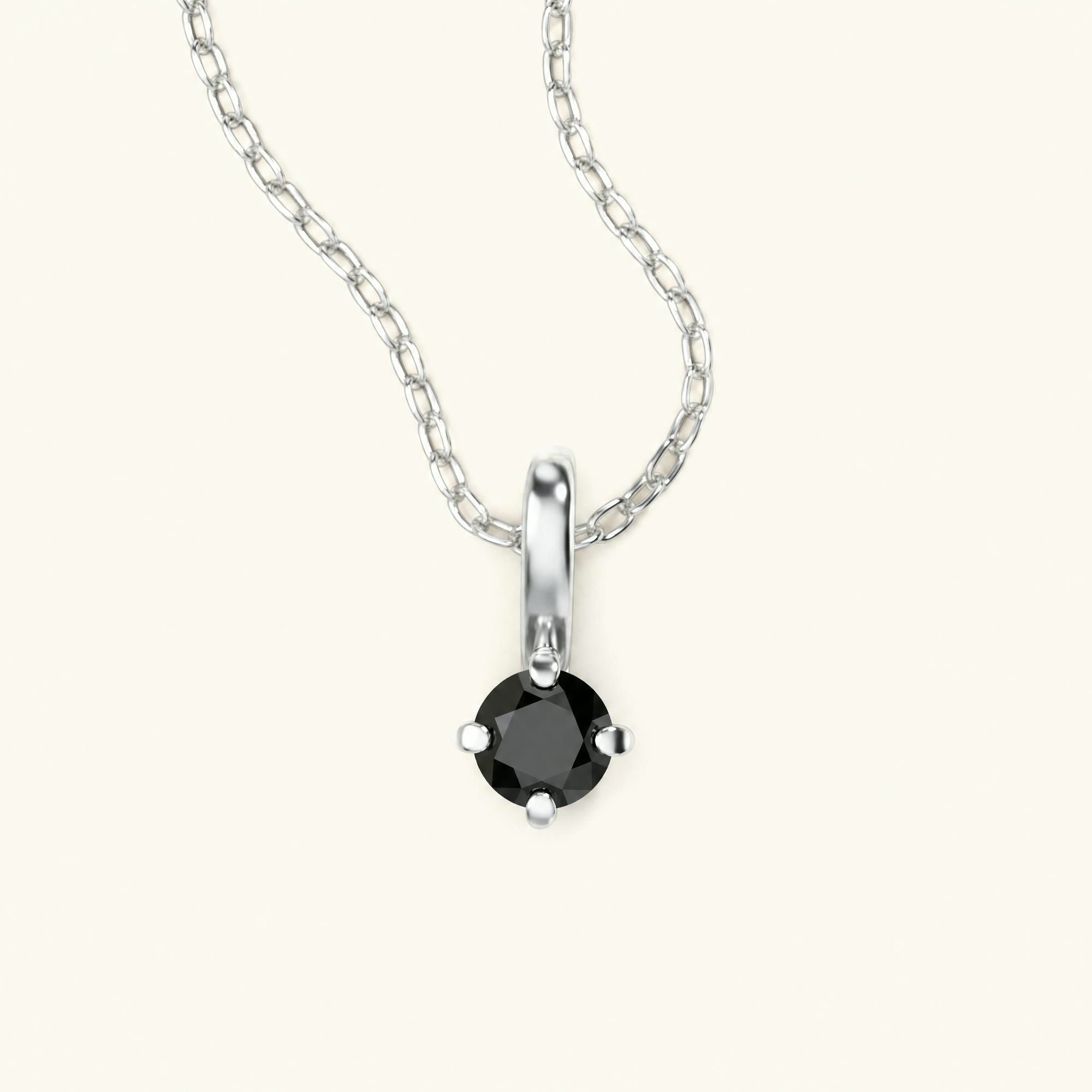 collier diamant noir solitaire or blanc Saral