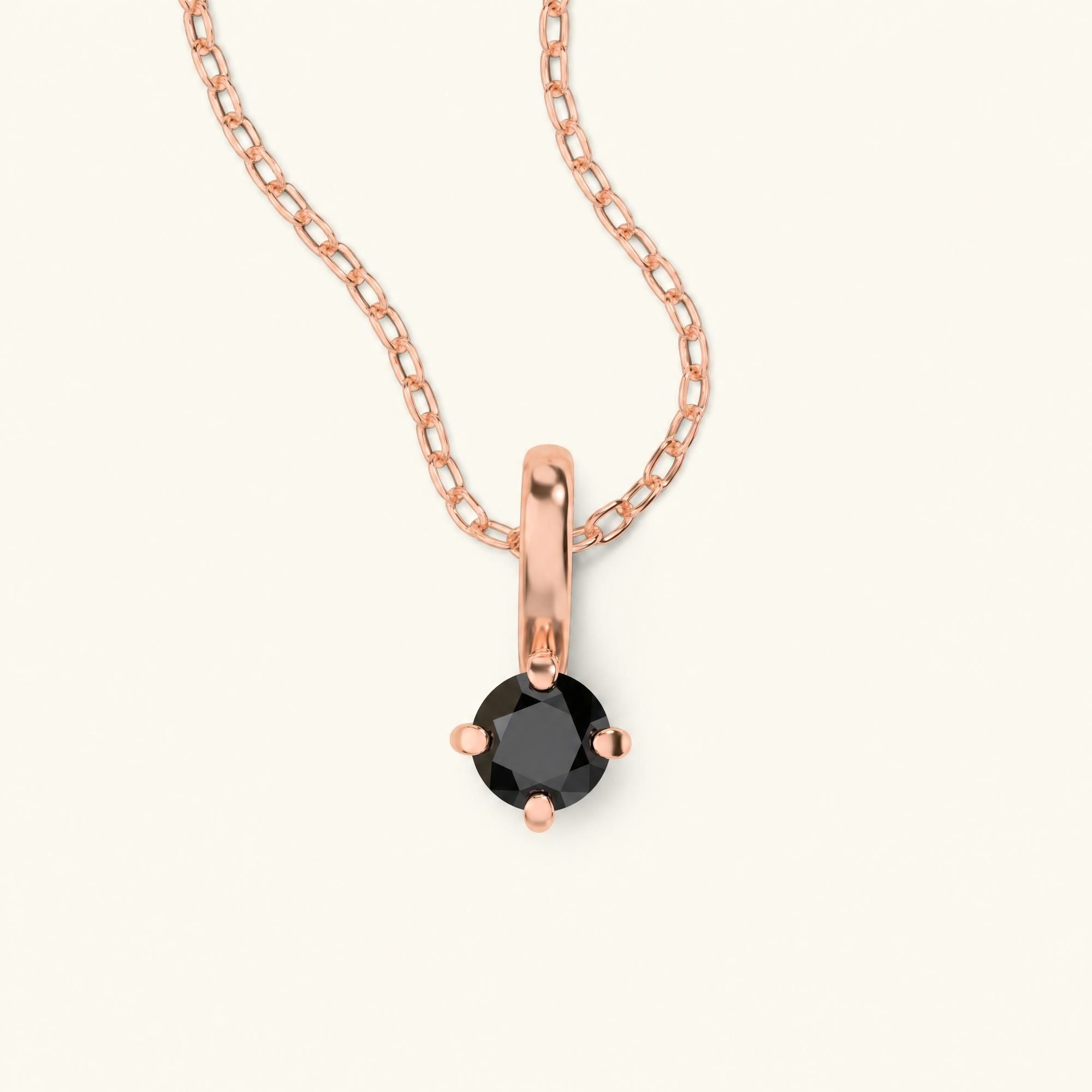 collier diamant noir solitaire or rose Saral