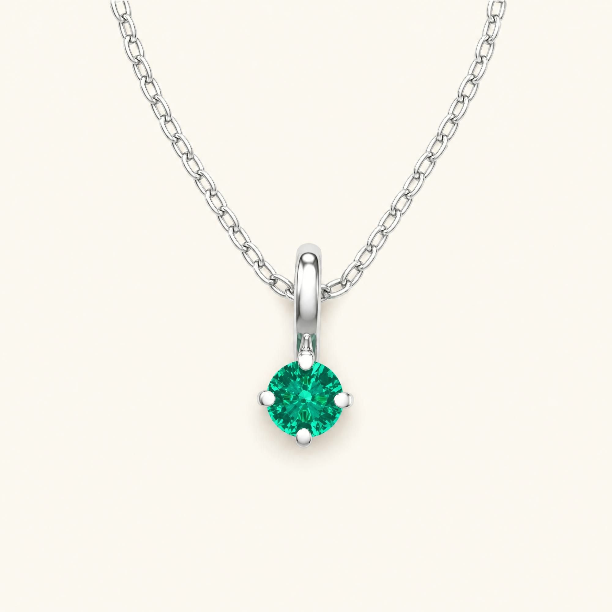 collier emeraude solitaire or blanc Saral