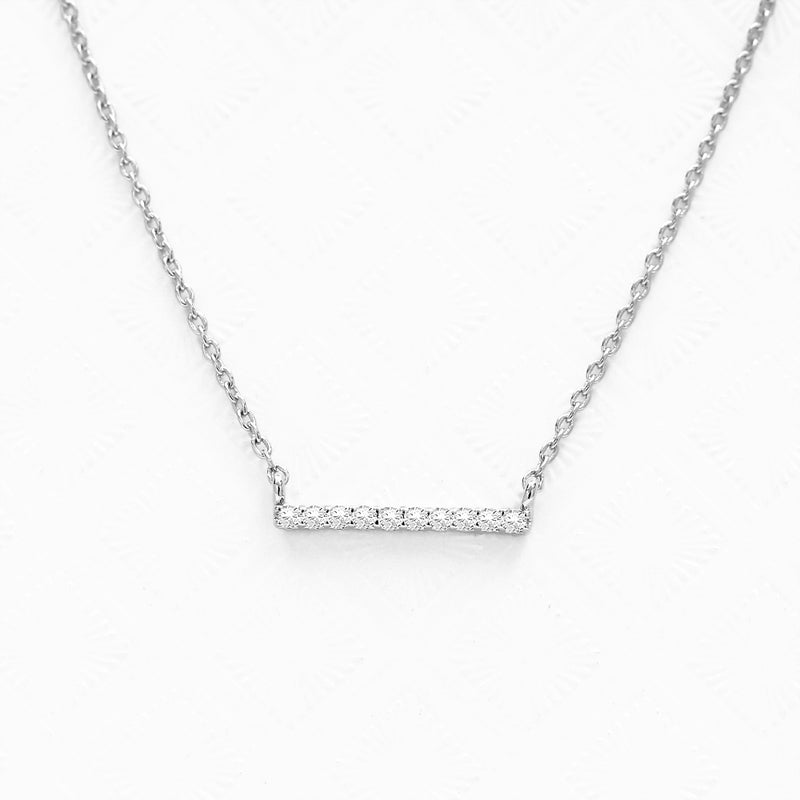 long bar diamond necklace in white gold