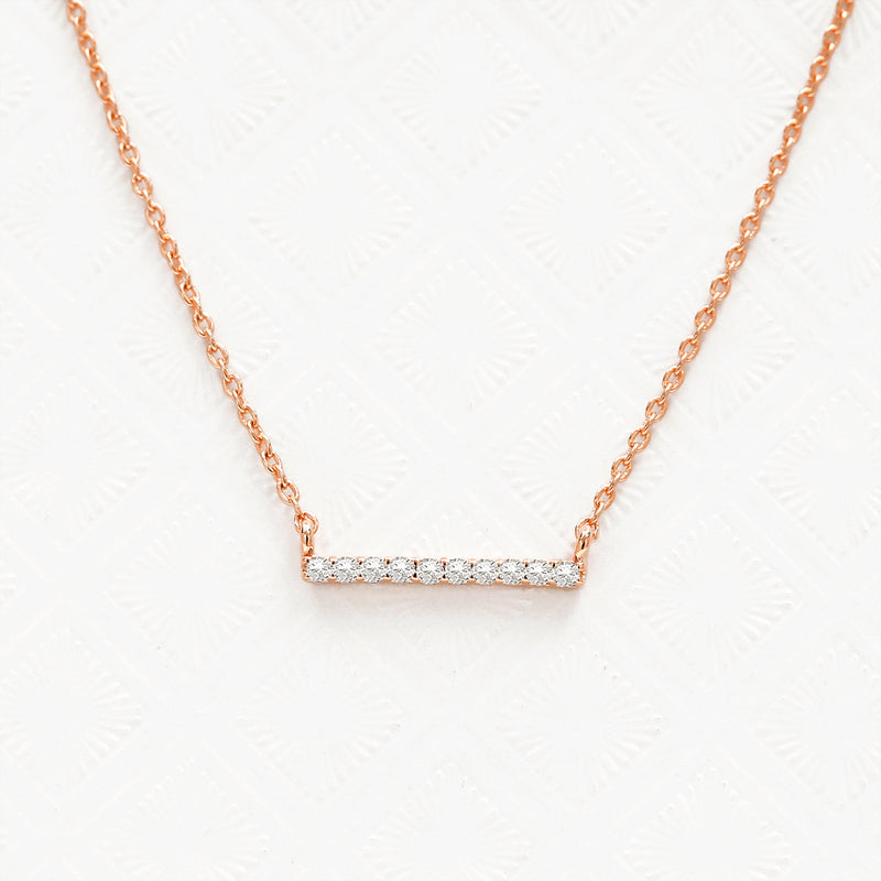 long diamond necklace bar rose gold