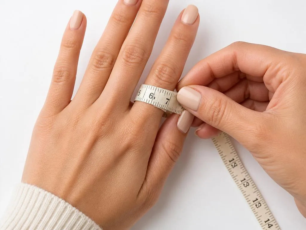 Mesure du tour de doigt avec un ruban de couturière pour déterminer sa taille de bague