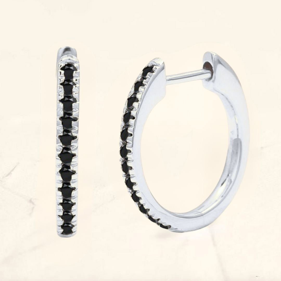black diamond and white gold creoles for women
