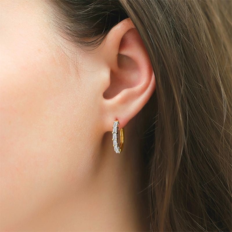 Yellow gold diamond baguette earrings