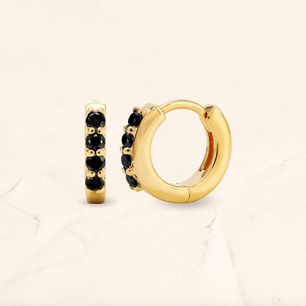 mini pendientes de aro diamante negro oro amarillo Sumitra