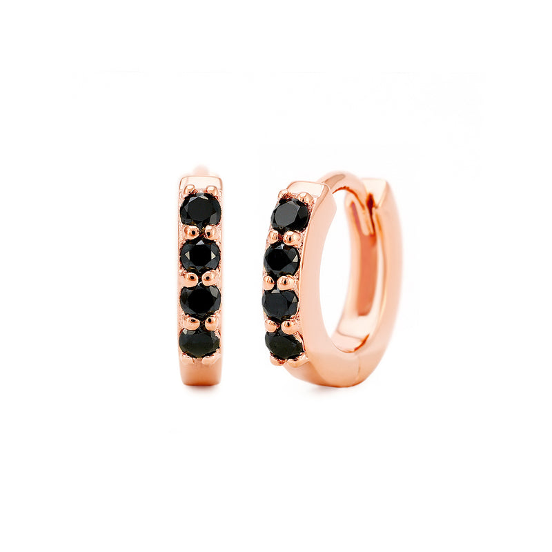 mini black diamond hoop earrings in rose gold sumitra