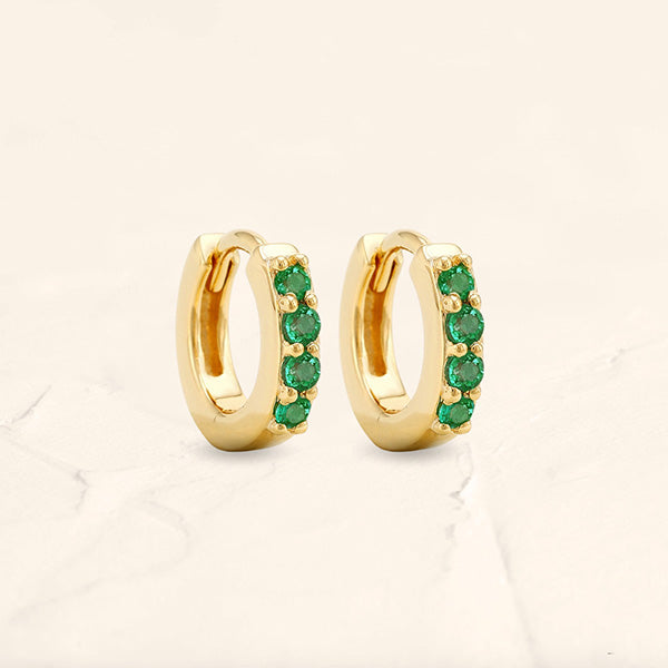 yellow gold emerald mini creoles