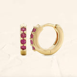 sumitra yellow gold ruby hoop earrings