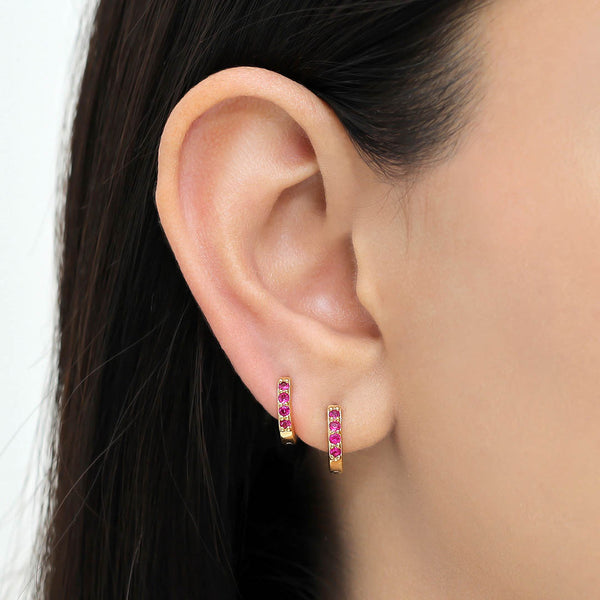 Ruby creole earrings in diamonds 18K Gold Vermeil