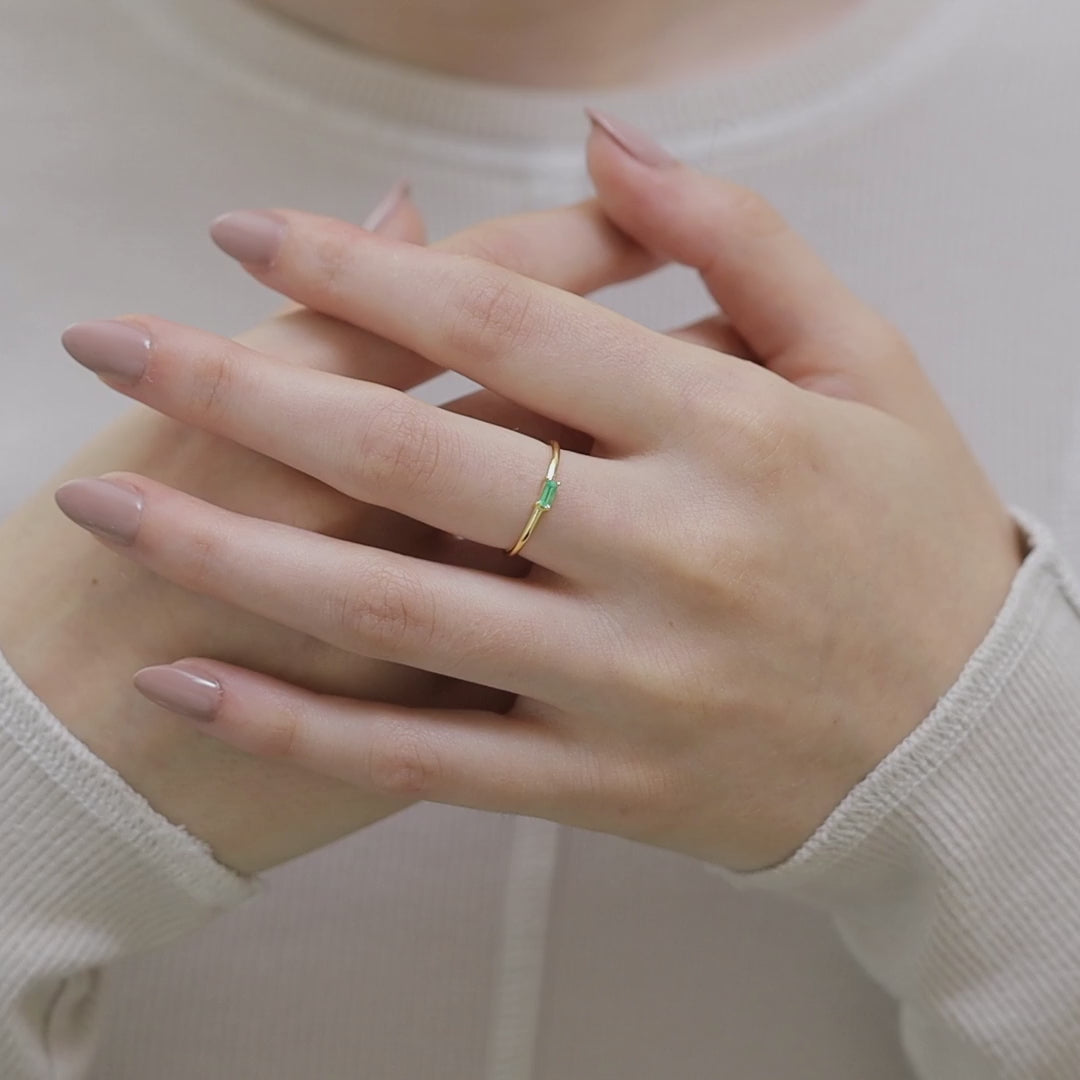 Bague éternité émeraude Lab Créée Et Diamants - Argent 925 - Taille 7 - Ajustable Et Personnalisable