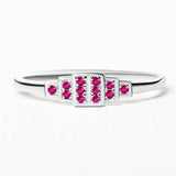 Rectangular geometric ring in ruby and white gold