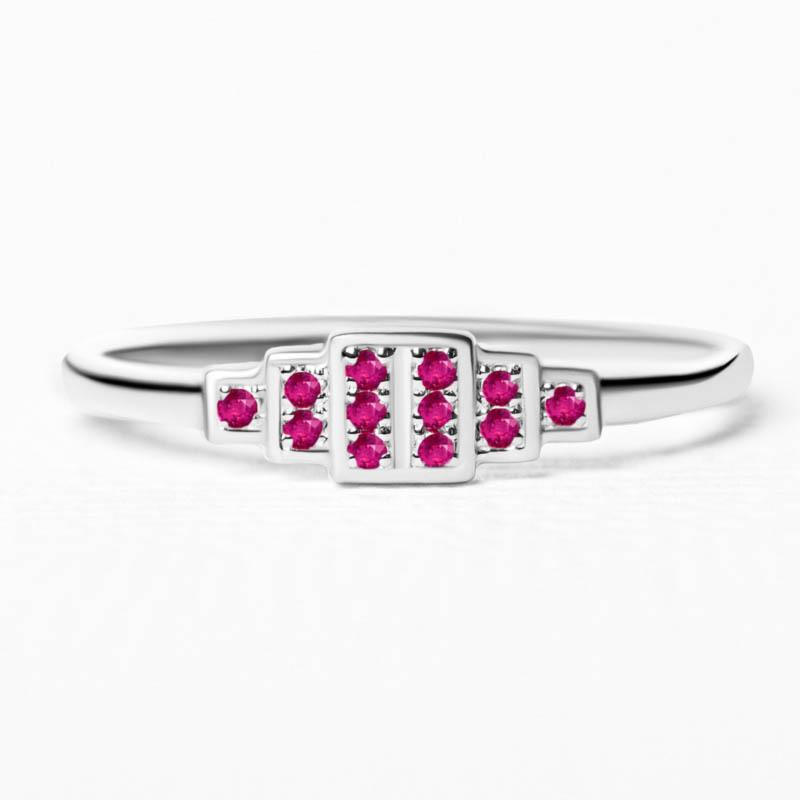 Rectangular geometric ring in ruby and white gold