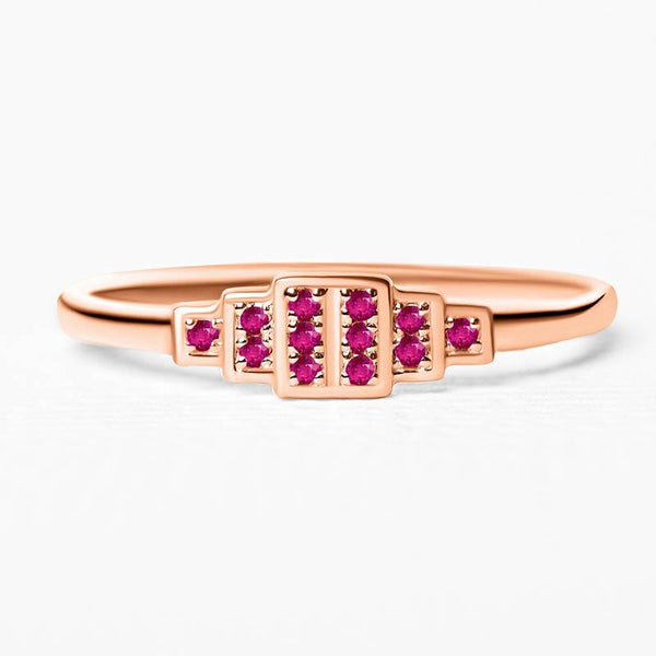 Anillo geométrico rectangular de rubí y oro rosa