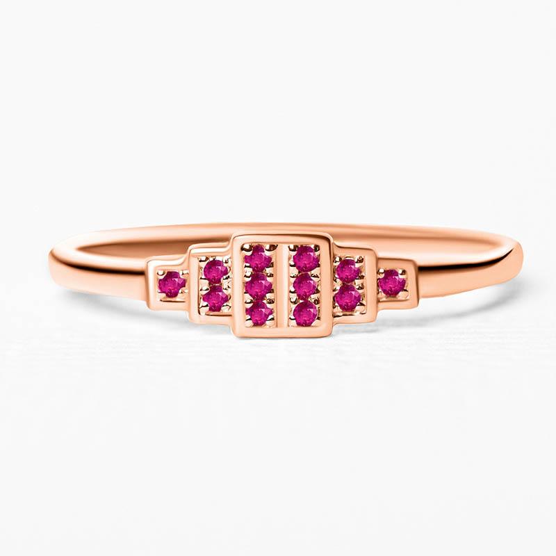 Rectangular geometrical ring in ruby and rose gold