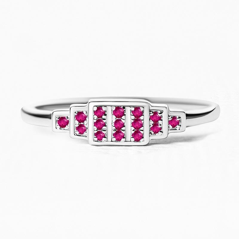 Brami XL geometric ring in white gold set with rubies
