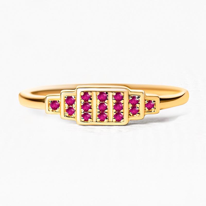 Brami XL geometric ring in yellow gold set with rubies
