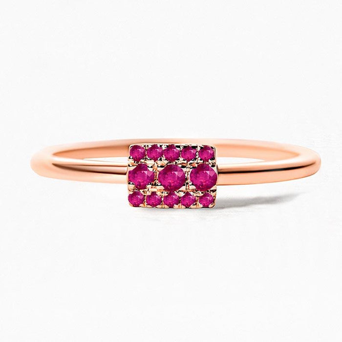 Rectangular Sapna ring in rose gold set with natural rubies