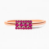 Rectangular Sapna XL ring set with rubies in rose gold