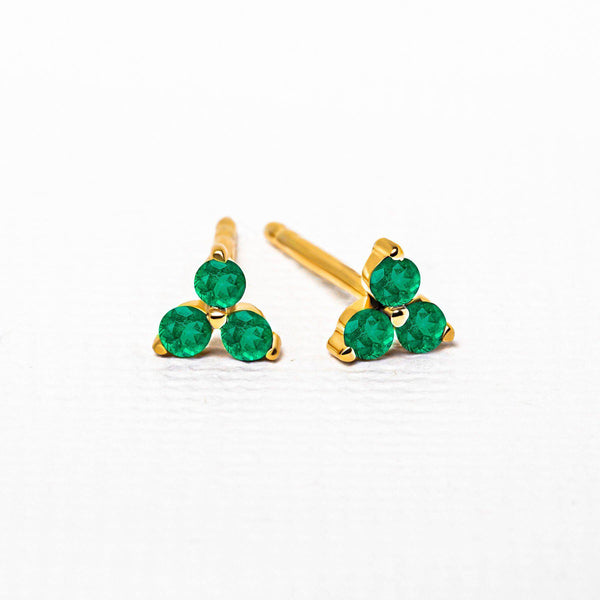 emerald gold vermeil flower earrings