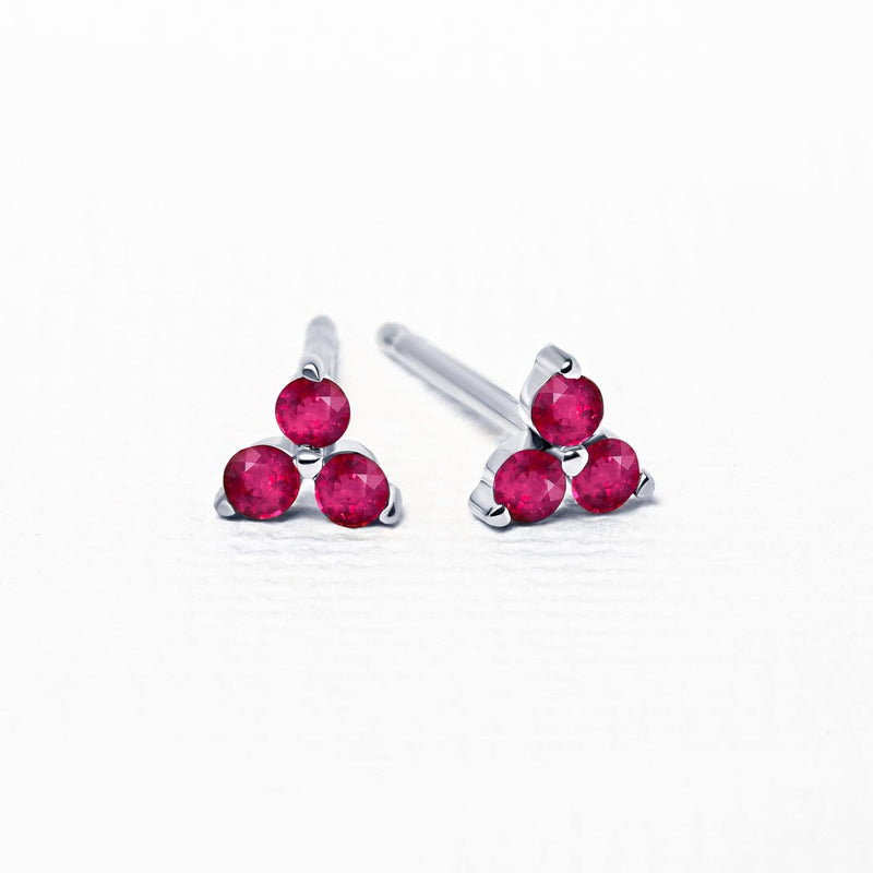 Silver ruby flower earrings