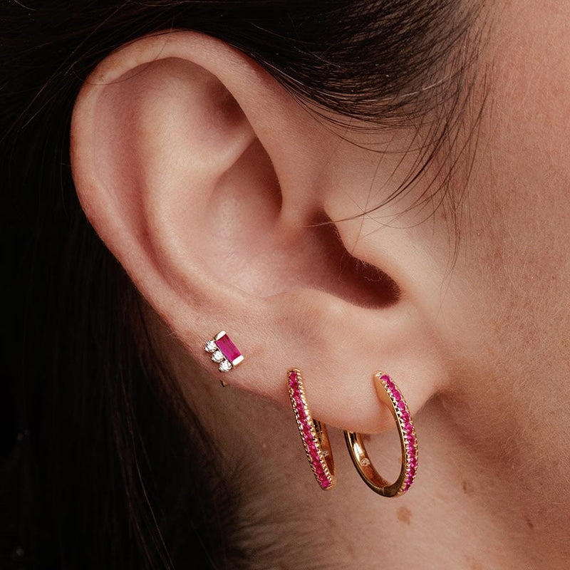Ruby hoop earrings and Prana Baguette ruby and diamond