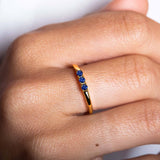 beautiful fine ring with three blue sapphires, tina ring by Mayuri