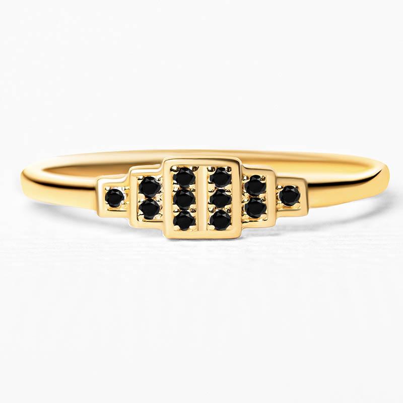 Brami geometric ring in yellow gold set with black diamonds