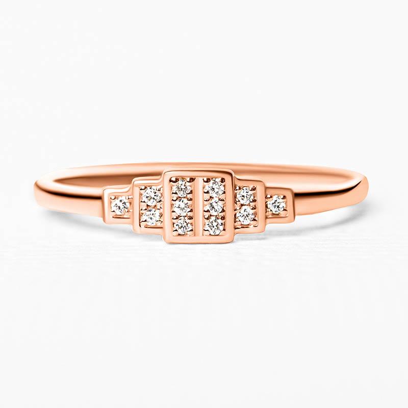 Rectangular geometrical Brami ring in rose gold 18 carats