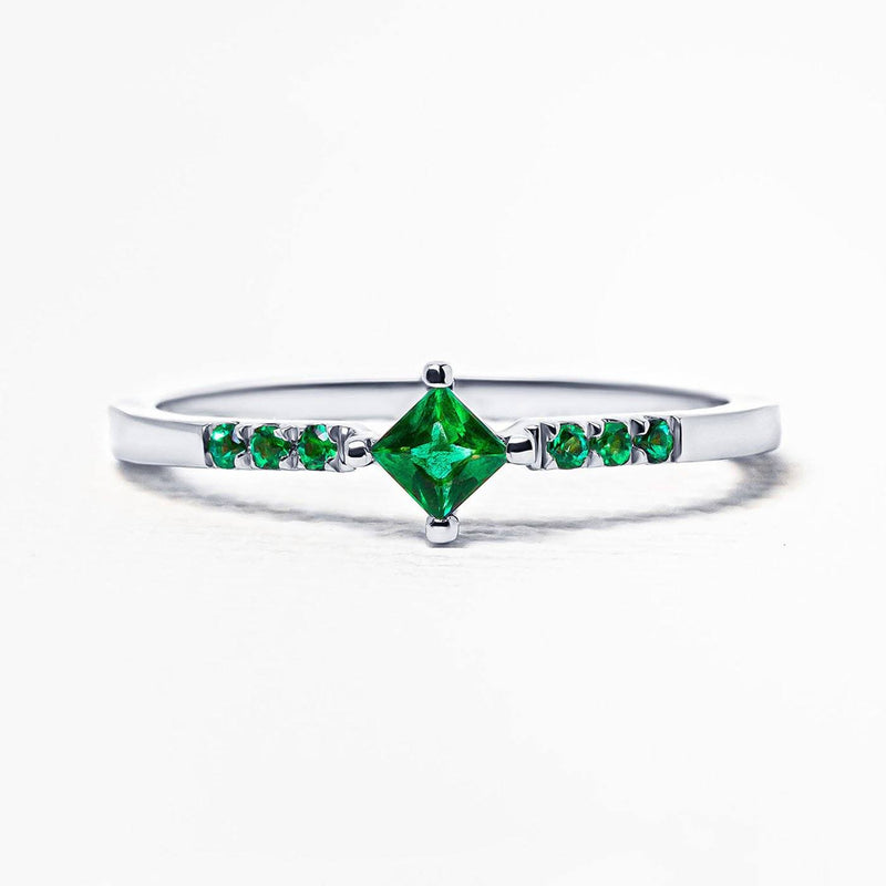 Silver Kali ring, princess cut emerald and emerald pavement