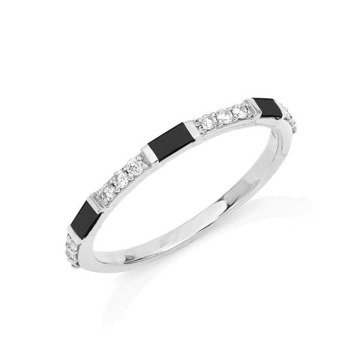 Semi eternity black and white diamond wedding ring in white gold