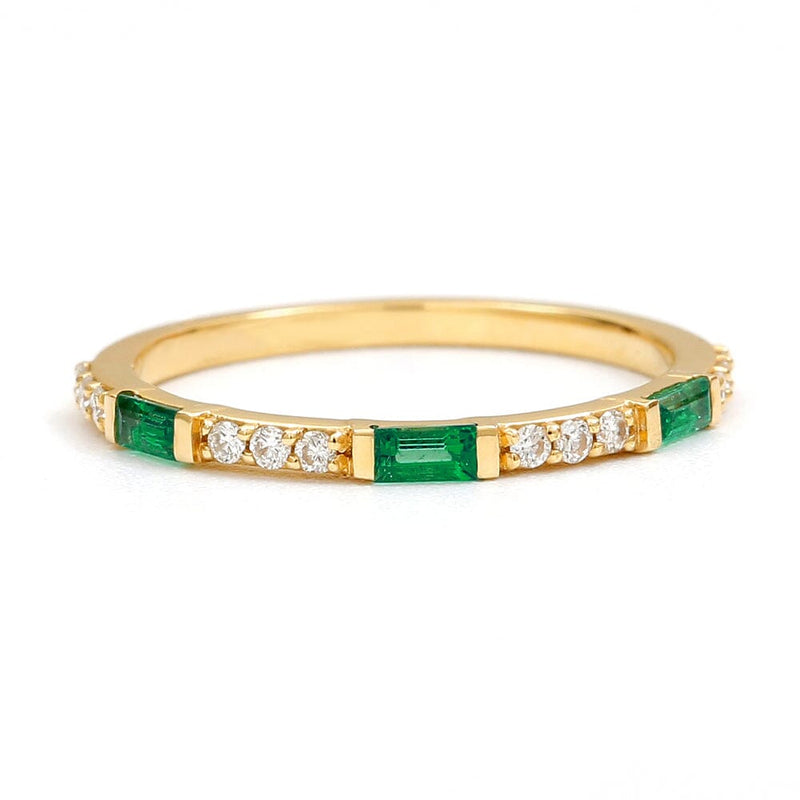 Yellow gold Moksha semi eternity emerald and round diamond wedding ring