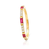 eternity baguette diamond and ruby ring in yellow gold