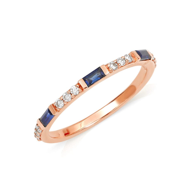 Semi eternity ring with sapphire and round diamonds in rose gold 18cts