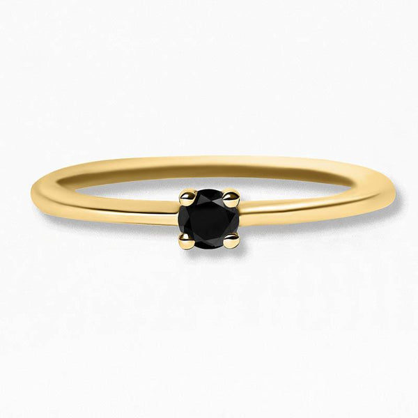 Yellow gold and black diamond Saral solitaire ring