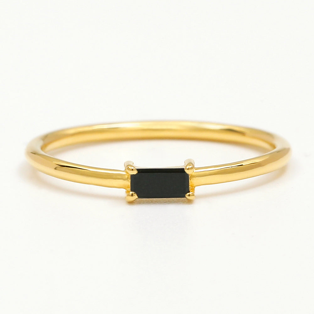 solitaire black diamond ring in gold vermeil