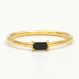 anillo solitario baguette diamante negro en oro vermeil