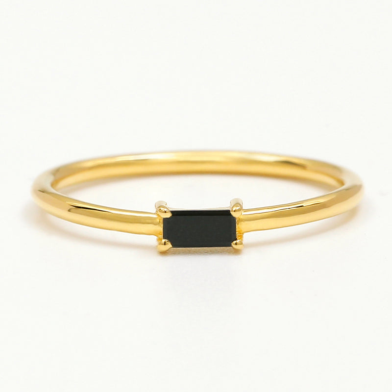 solitaire black diamond ring in gold vermeil