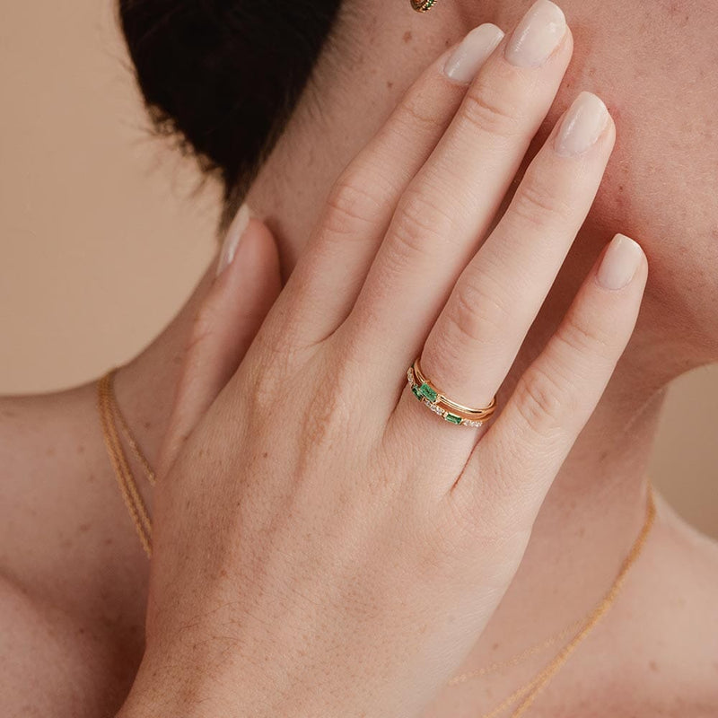 Emerald and diamond engagement ring set