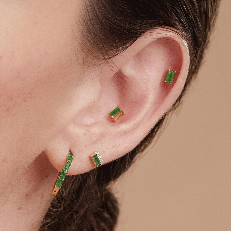 Multiple emerald and diamond baguette earrings
