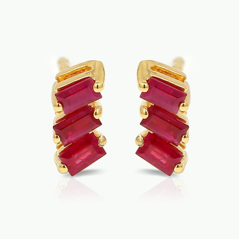 Jivane ruby baguette earrings in yellow gold
