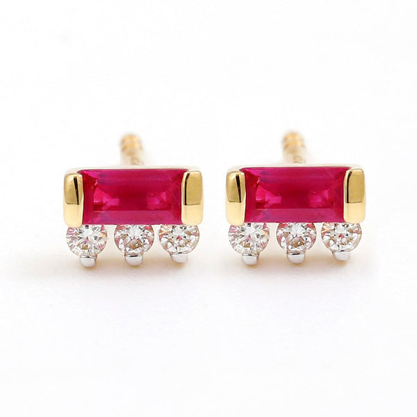 Prana Baguette ruby and diamond earrings