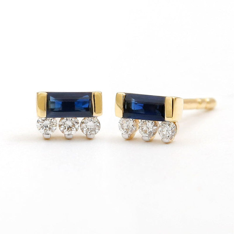 Prana Baguette sapphire and diamond earrings in yellow gold