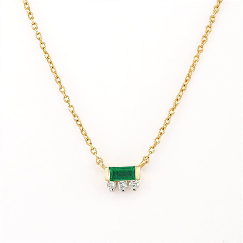 Necklace Prana baguette emerald and diamond in yellow gold 18cts