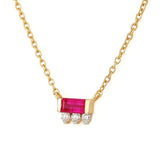 Prana baguette necklace in ruby and diamond and 18cts yellow gold